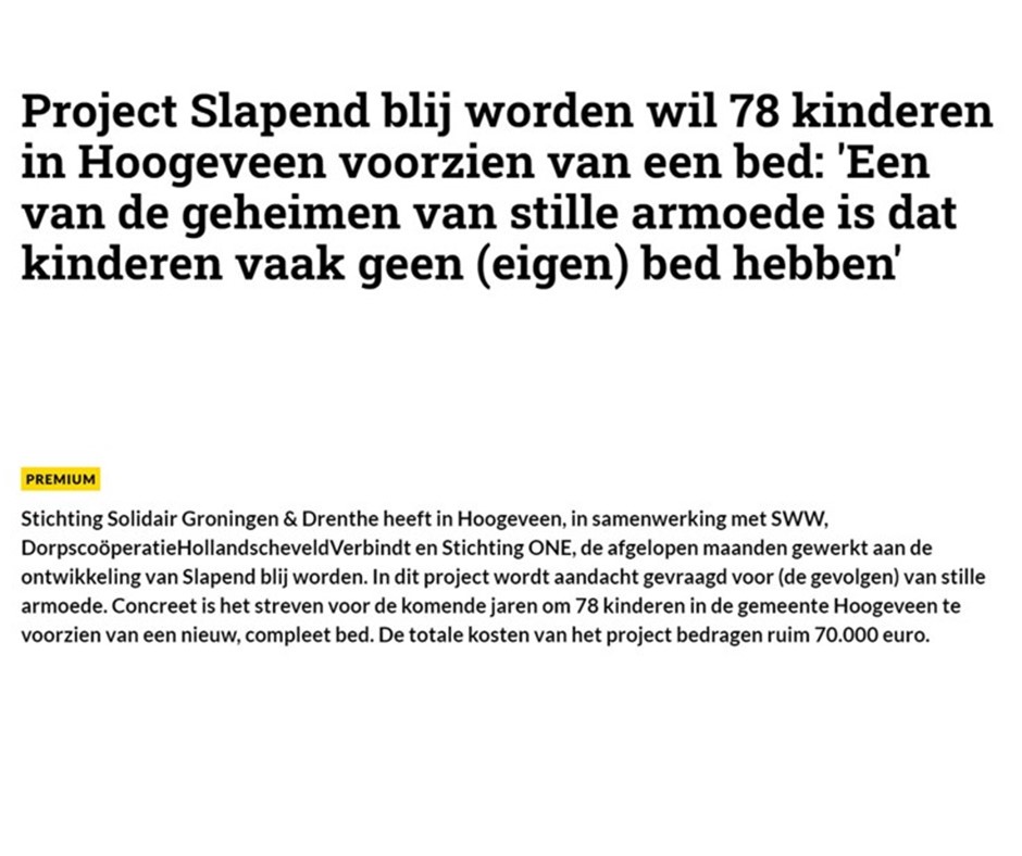 Project Slapend blij worden wil 78 kinderen in Hoogeveen voorzien van bed
